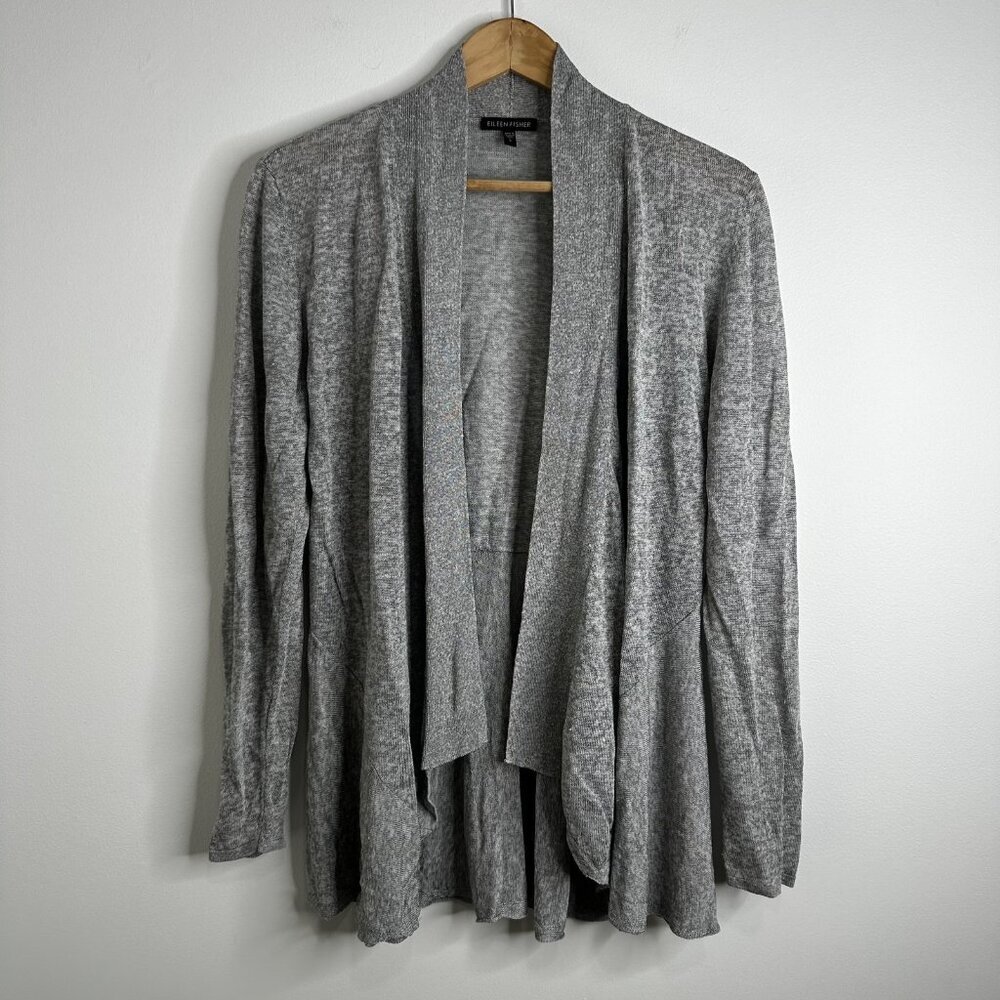 Eileen Fisher Cardigan Womens S Gray Linen Blend‎ Open Front Lightweight Sweater